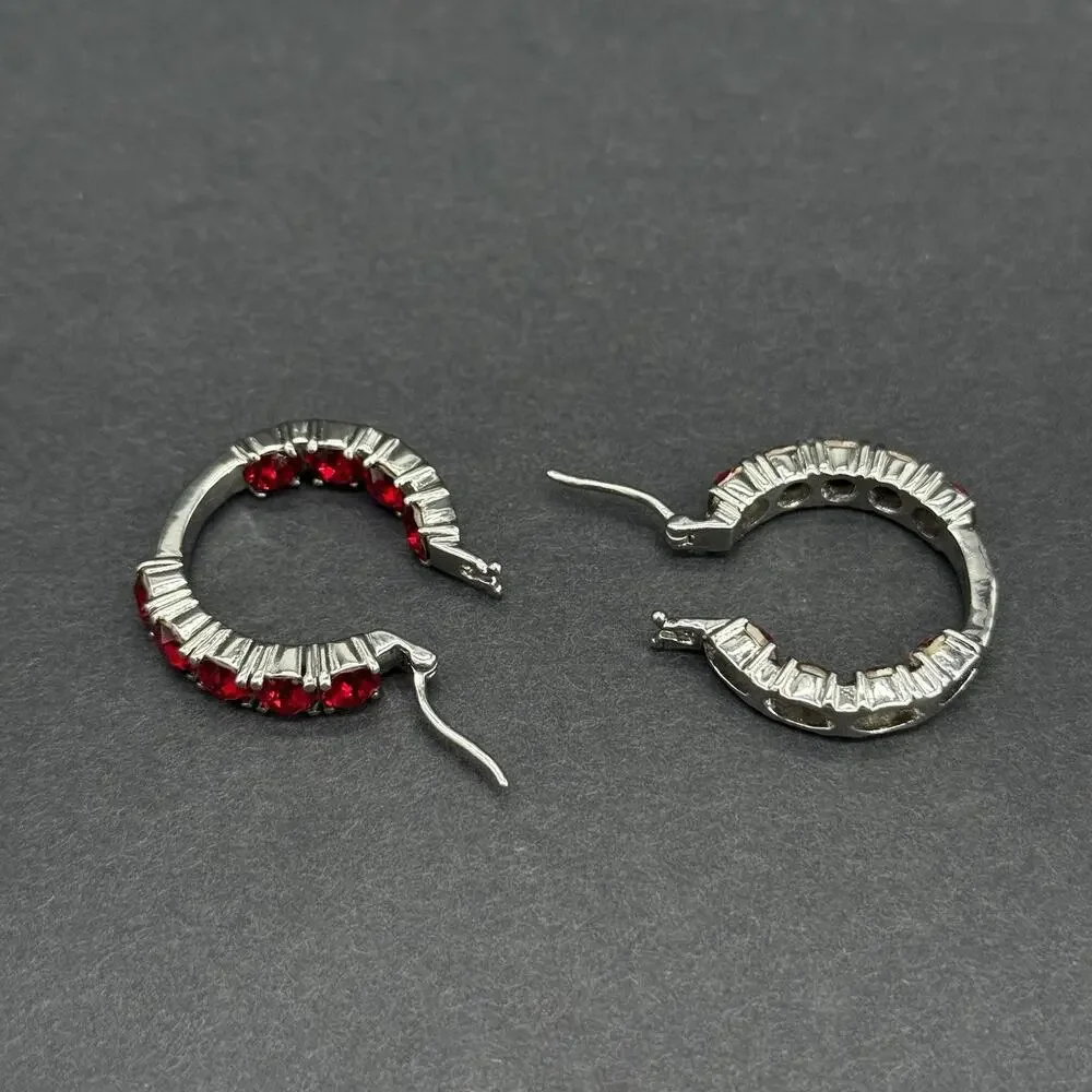 316L Surgical Stainless Steel Red Rhinestone Hoop & Stud Earrings Jewelry Lot